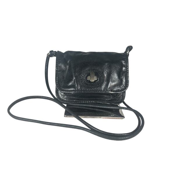 Fossil Black Leather Small Crossbody Bag Adjustable Strap Vintage Turn Lock - Picture 4 of 8